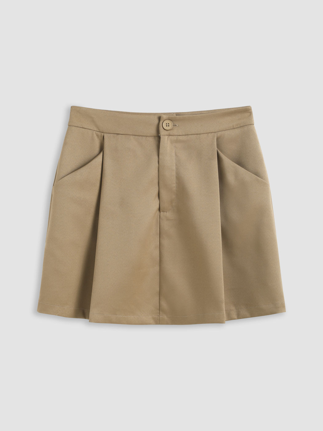 Suede Snap Button A-line Pleated Stretch Mini Skirt