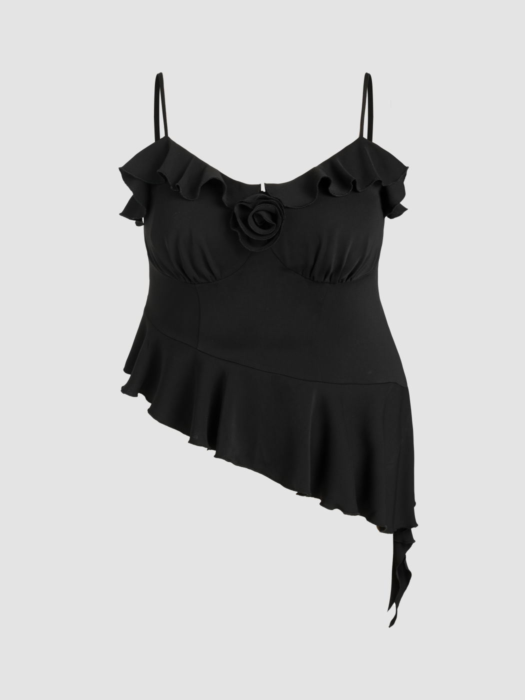 Asymmetrisches Cami Crop Top mit V-Ausschnitt und Rüschen Kurve & Plus