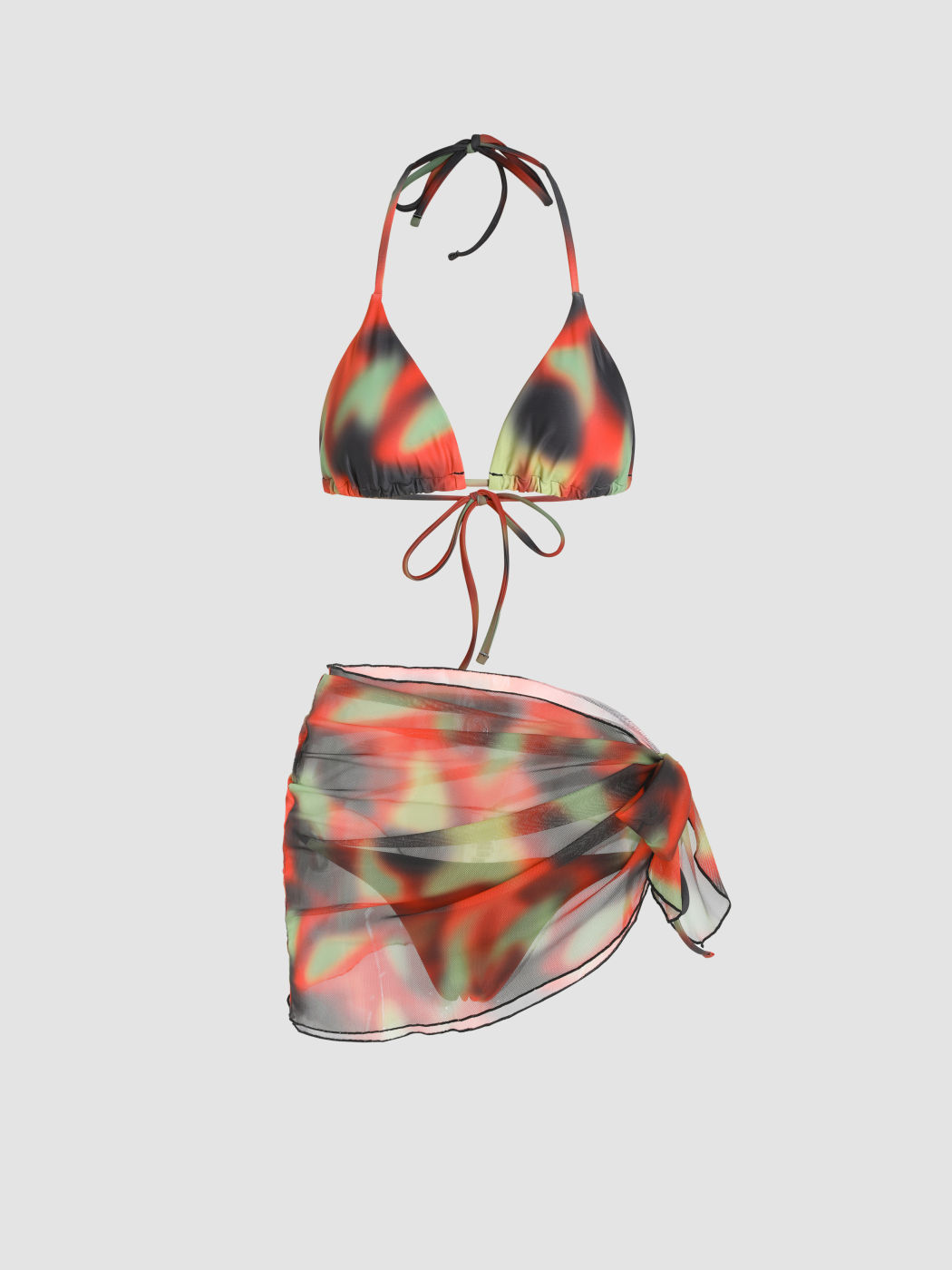 Tie-Dye-Halter-Bikini mit Mesh-Sarong