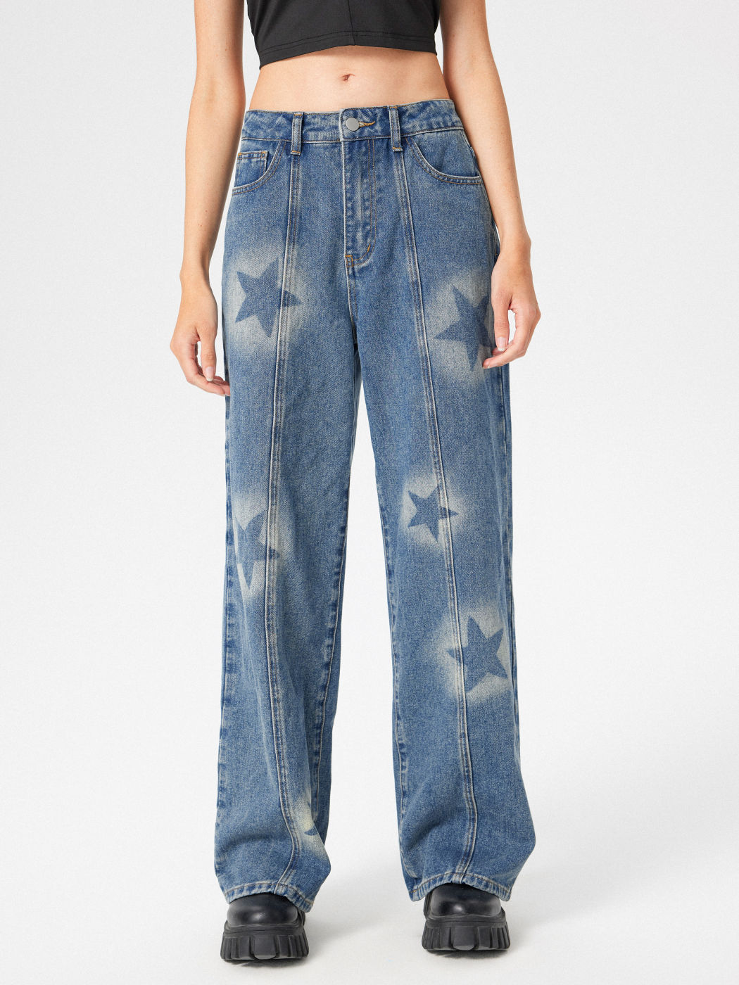 Mid Rise Sternmuster Weite Jeans