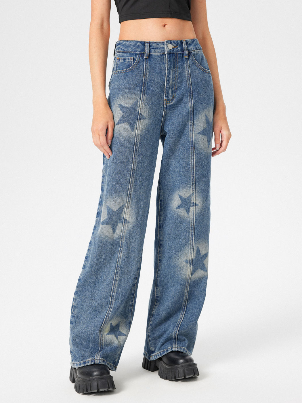 Mid Rise Sternmuster Weite Jeans