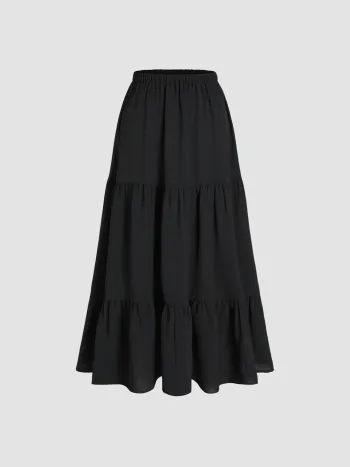Einfarbiges Maxi-Strick-Skirt mit elastischem Bund und gekräuseltem Saum