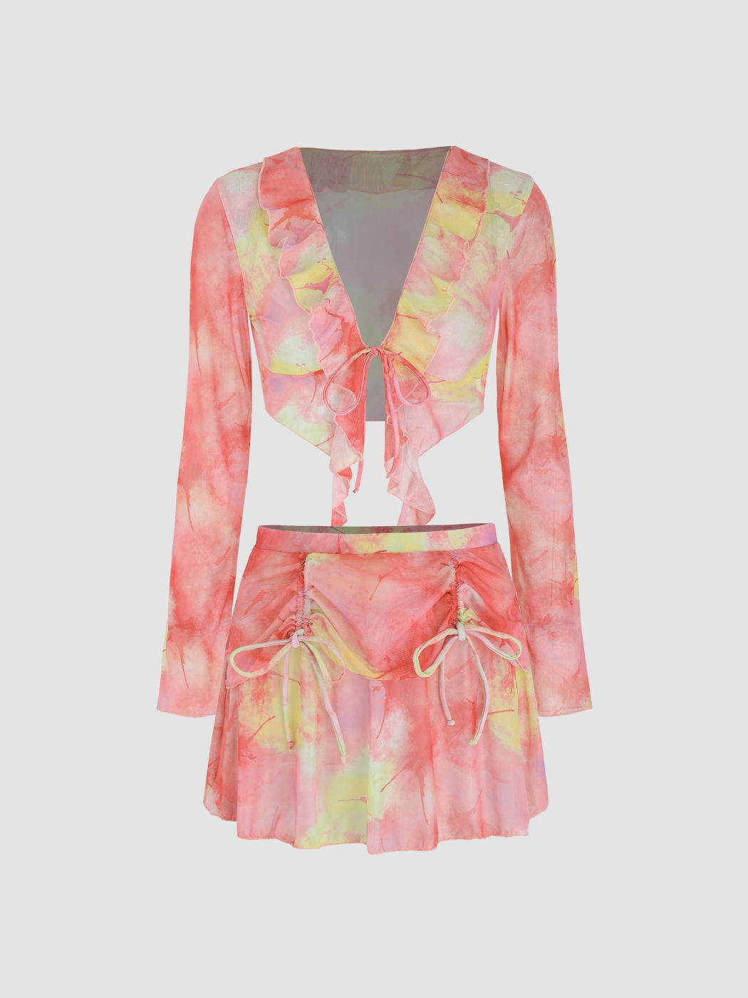  Tie Dye Rüschen Cover-Up Oberteil & Rock