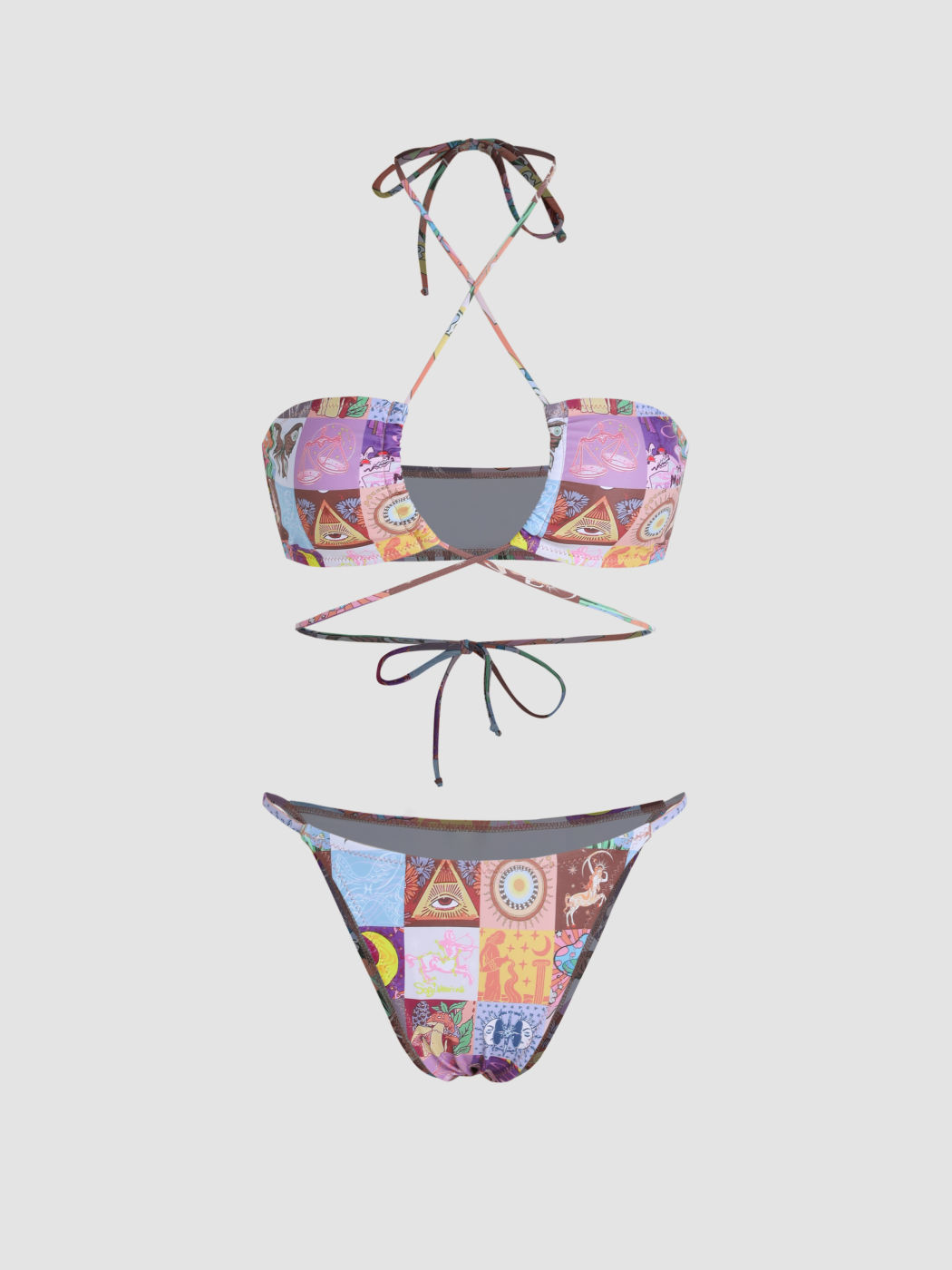 Neckholder-Bikini-Set mit ausgeschnittenem Patchy-Muster und Sarong