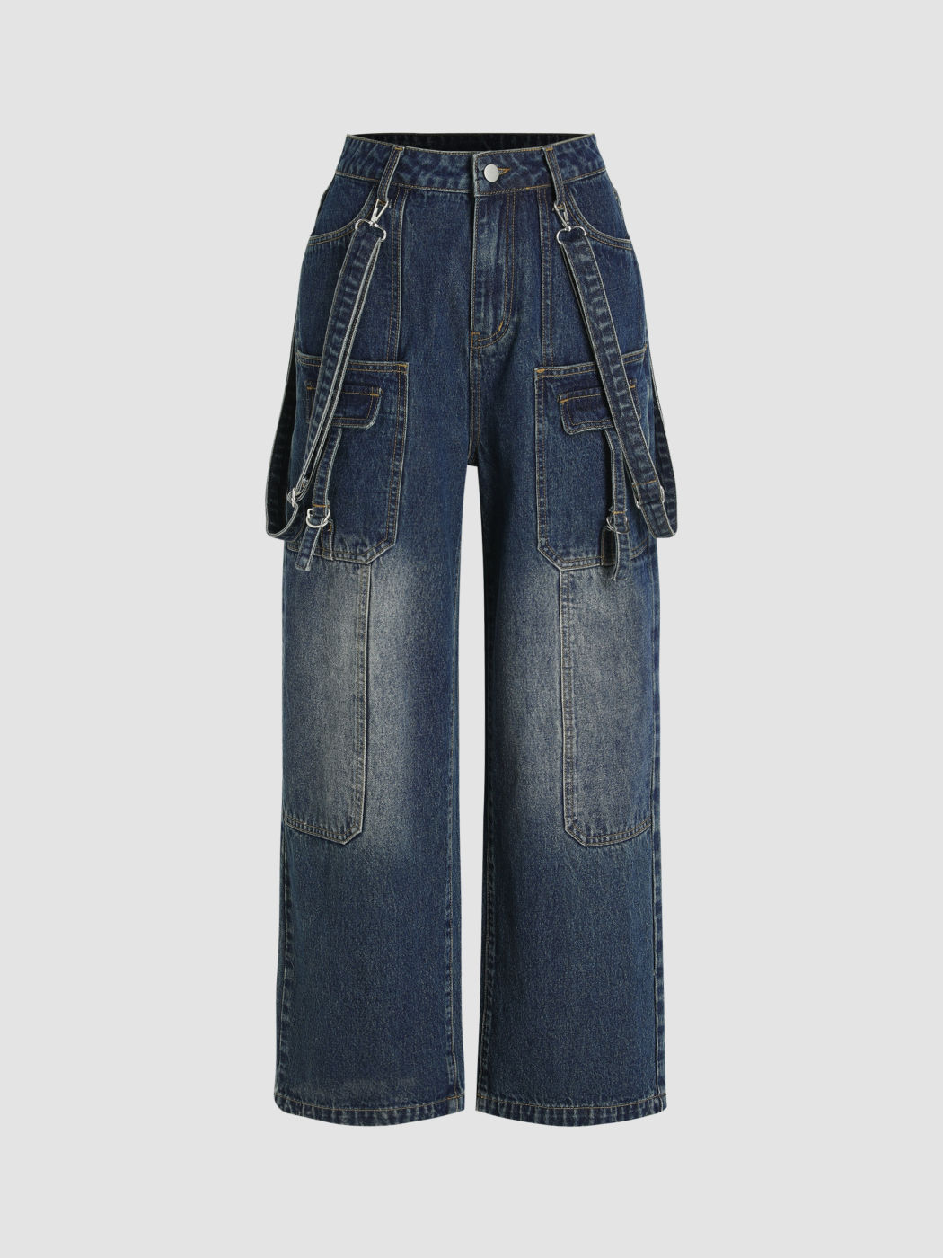 Jeans-Overall mit gerader Beinpartie und gewaschener Tasche