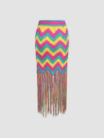 Boho Paisley Tassels Knit Skirt