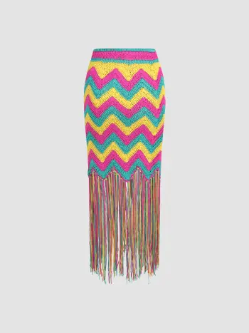 Gonna in maglia con nappe Boho Paisley