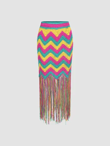 Boho Paisley Tassels Knit Skirt