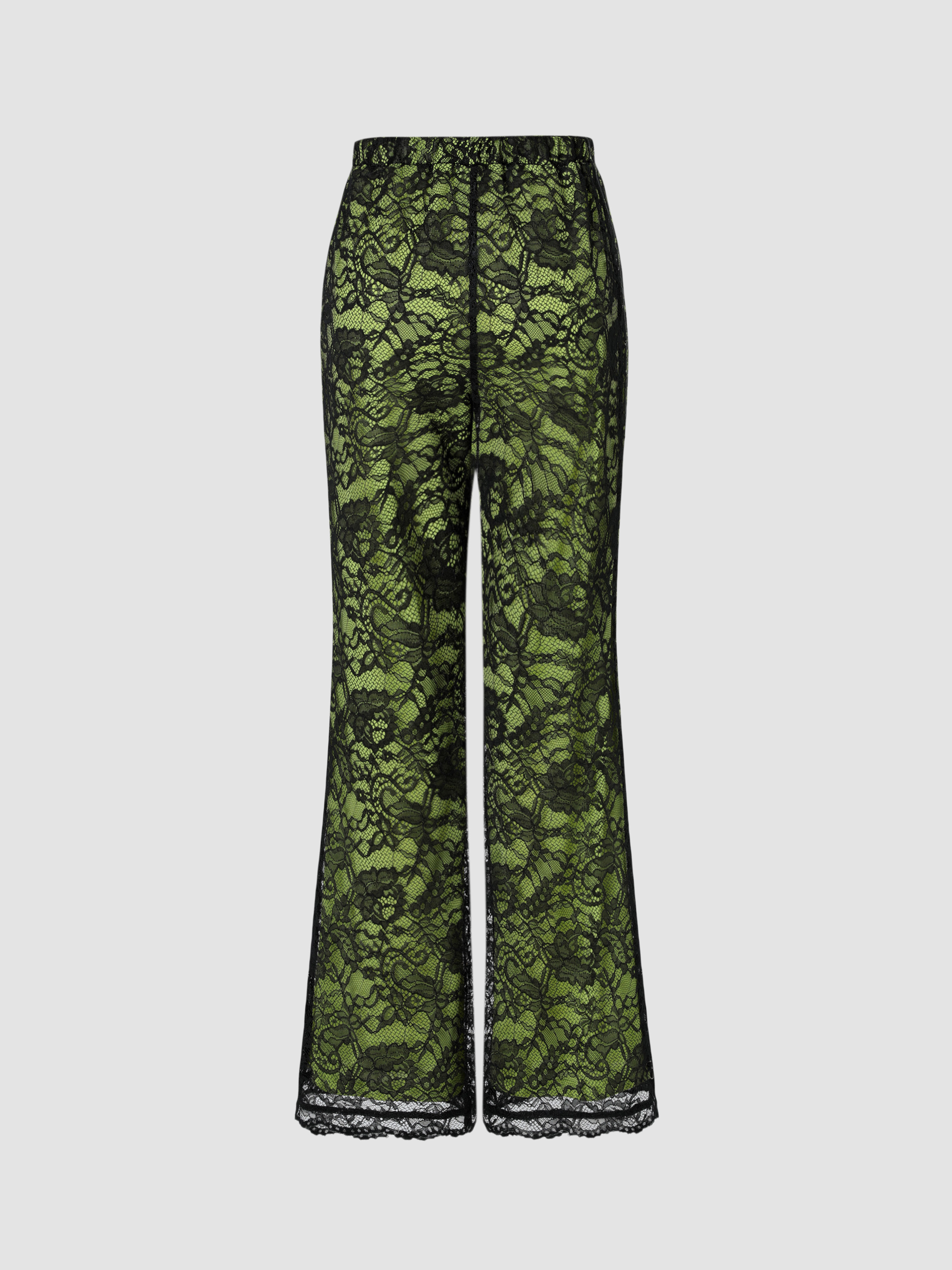 Lace-jersey palazzo trousers, green pattern | MAX&Co.