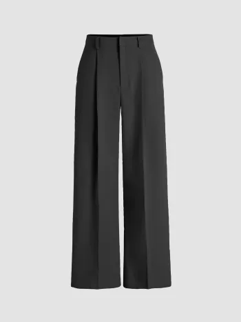 Mid Rise Solid Pocket Straight Leg Trousers