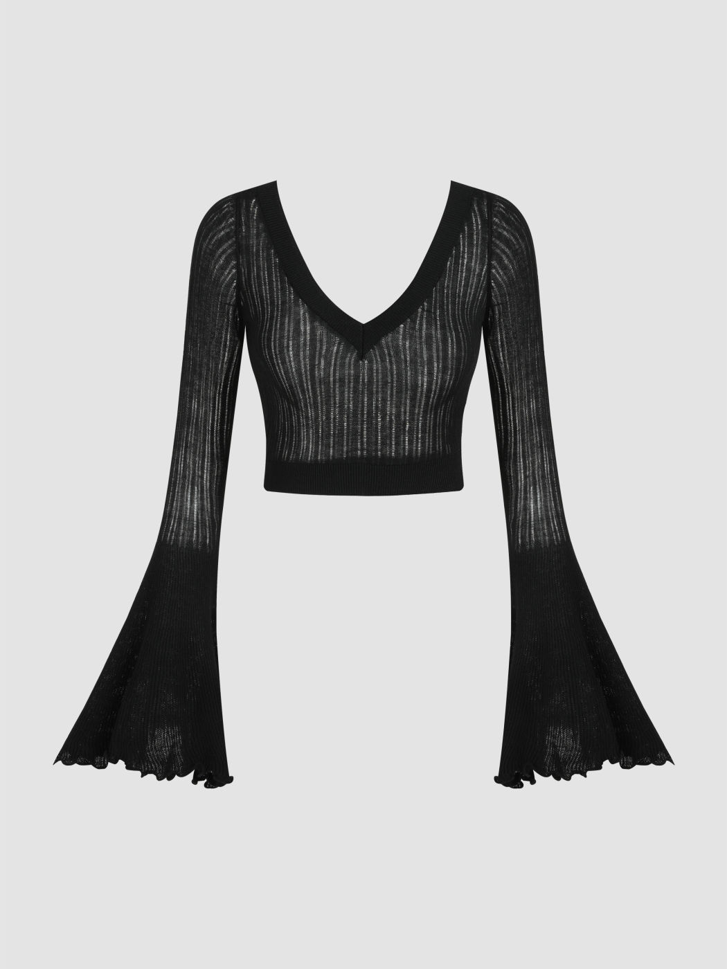 Wool-blend Solid Knit Long Bell Sleeve CropTop For Music Festival/Live ...