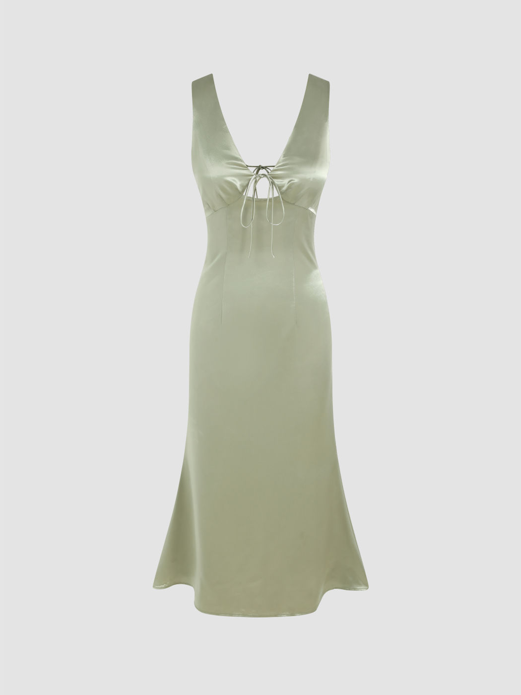 Satin V-Ausschnitt Geknotetes Midikleid