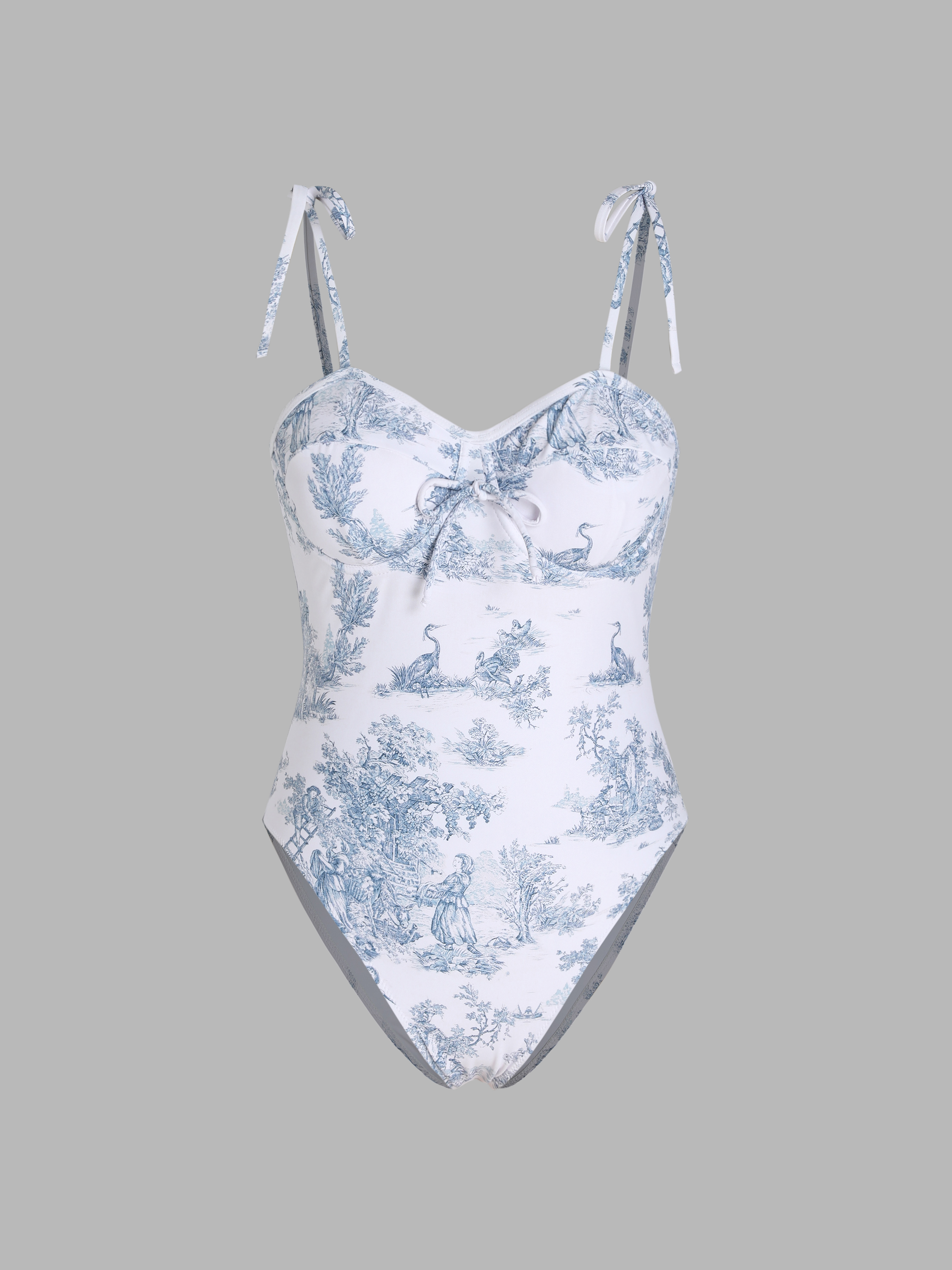 Toile de Jouy Knotted One Piece Swimsuit Cider