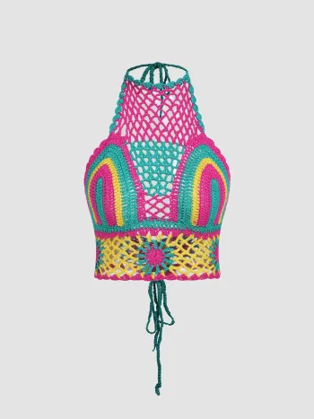 Boho Paisley Tie Back Halter Crop Top