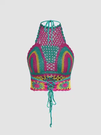 Boho Paisley Tie Back Halter Crop Top