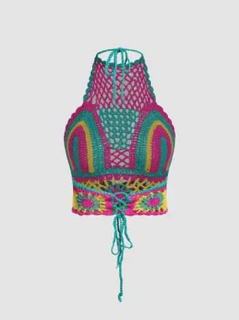 Boho Paisley Tie Back Halter Crop Top