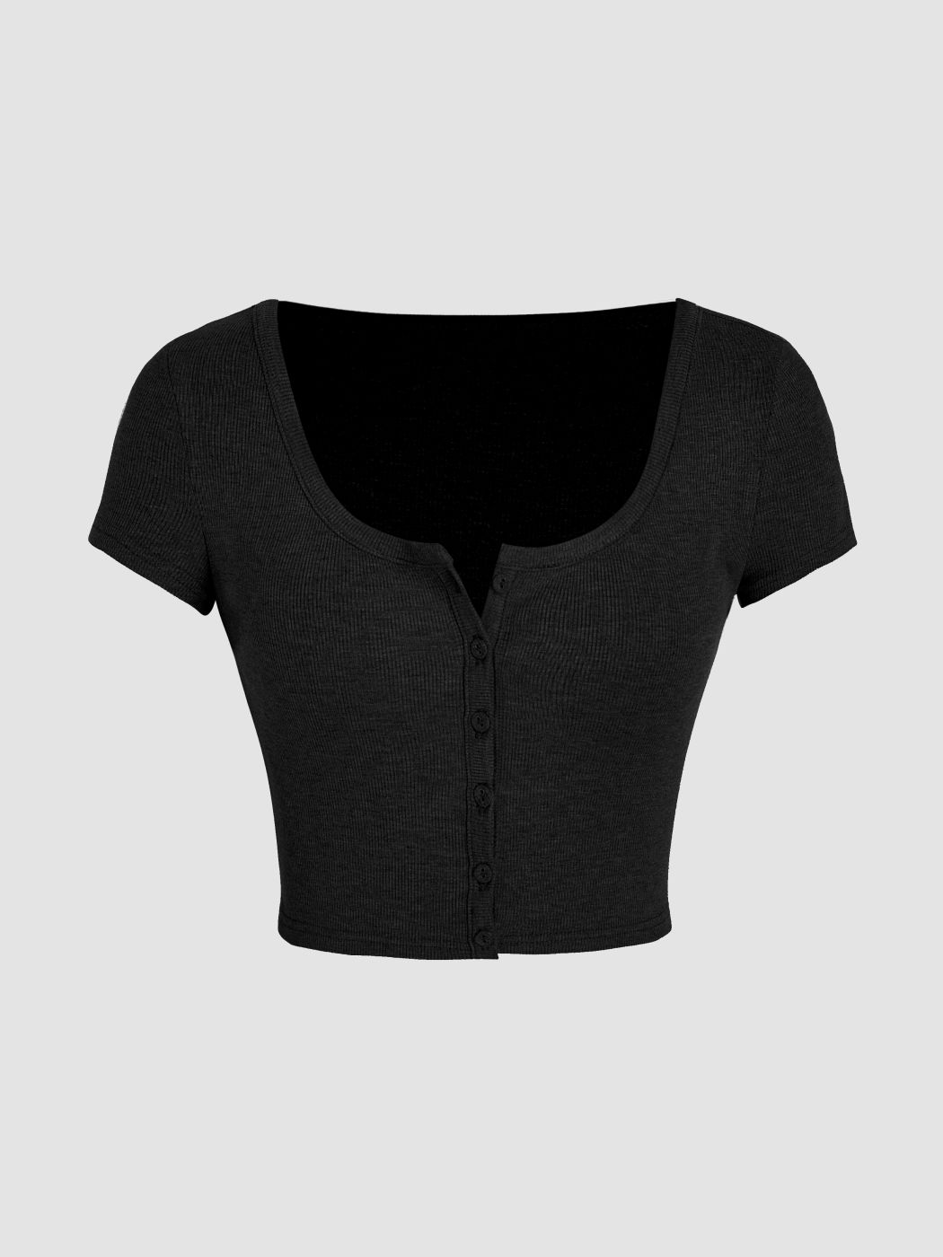 Solid Square Neck Button Up Crop Top