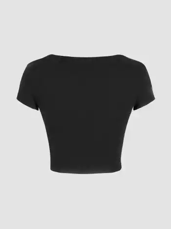 Solid Square Neck Button Up Crop Top