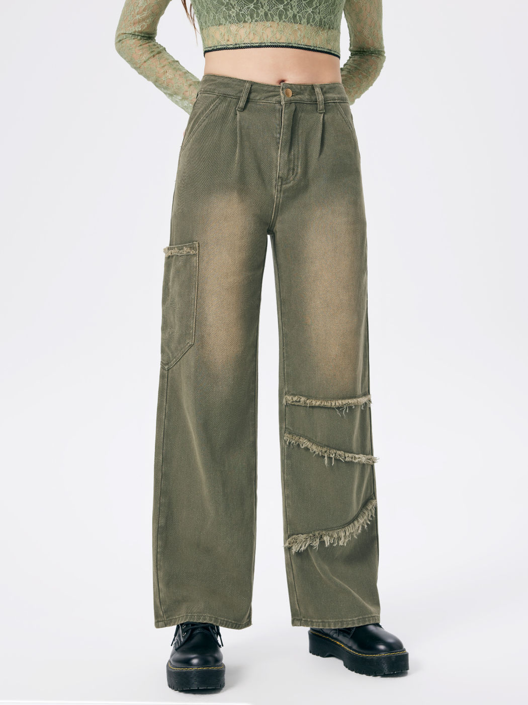 Tassel Hem Wide Leg Jeans main image 1
