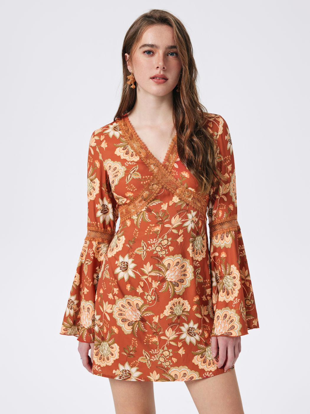 V-Neck Petal Sleeve Mini Dress main image 0
