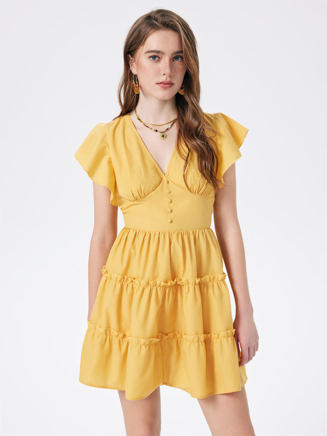 Solides Neckholder-Rüschen-Minikleid ohne Rückenausschnitt
