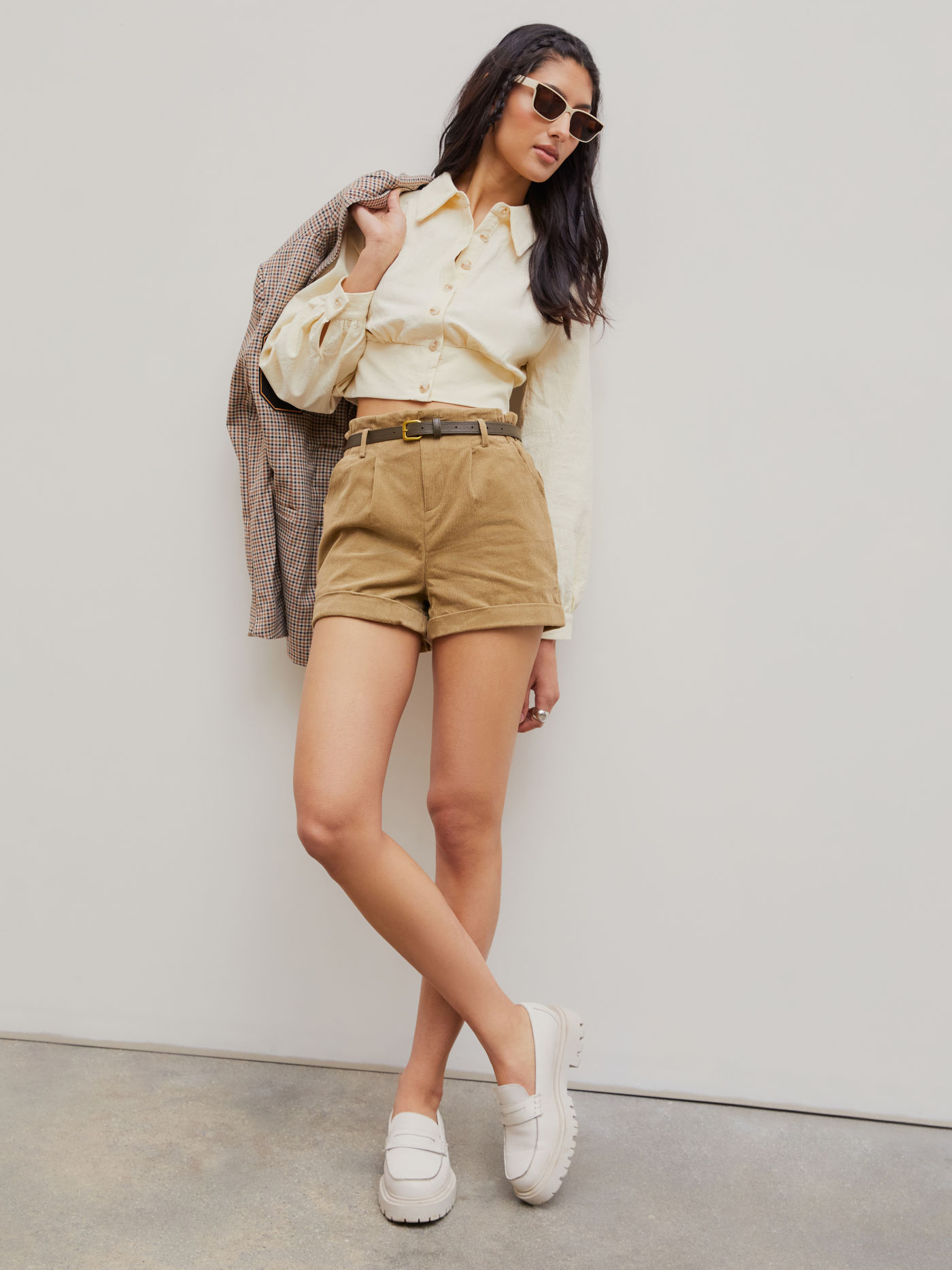 Camel Corduroy Mini Shorts