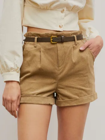Camel Corduroy Mini Shorts