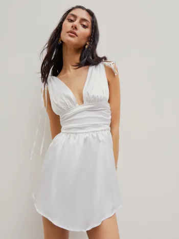 Solid Satin Ruched Mini Dress