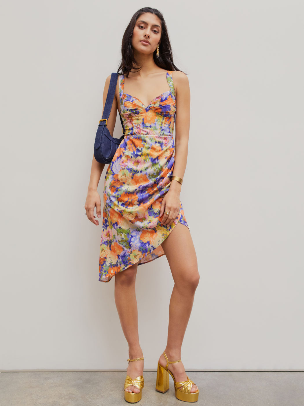 Asymmetric Hem Floral Midi Dress