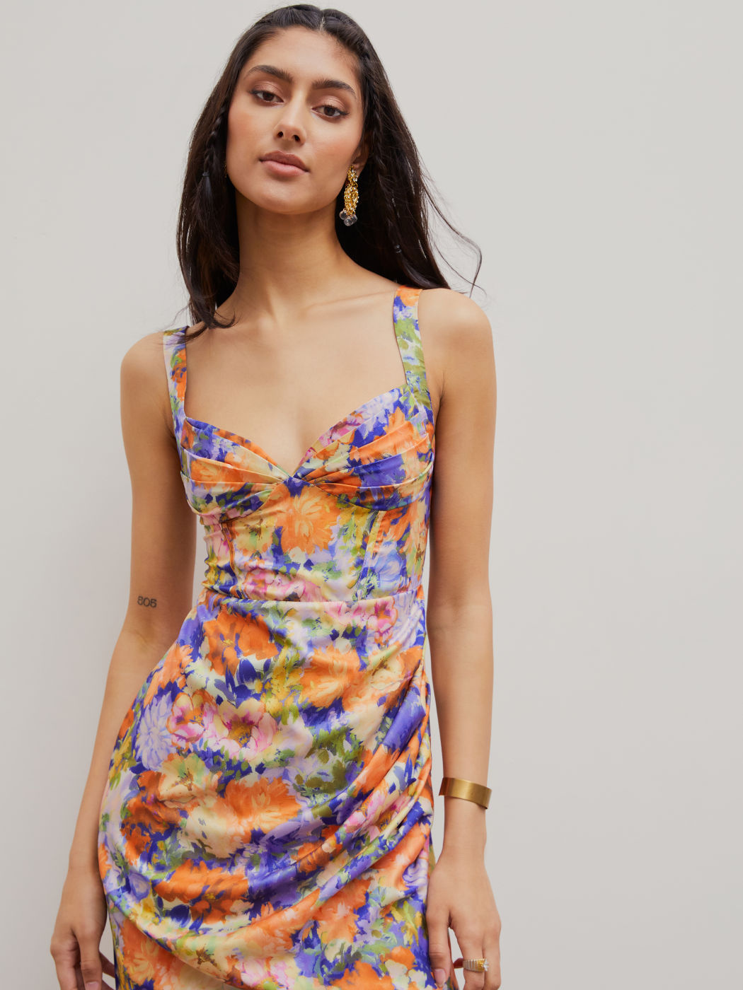Asymmetric Hem Floral Midi Dress