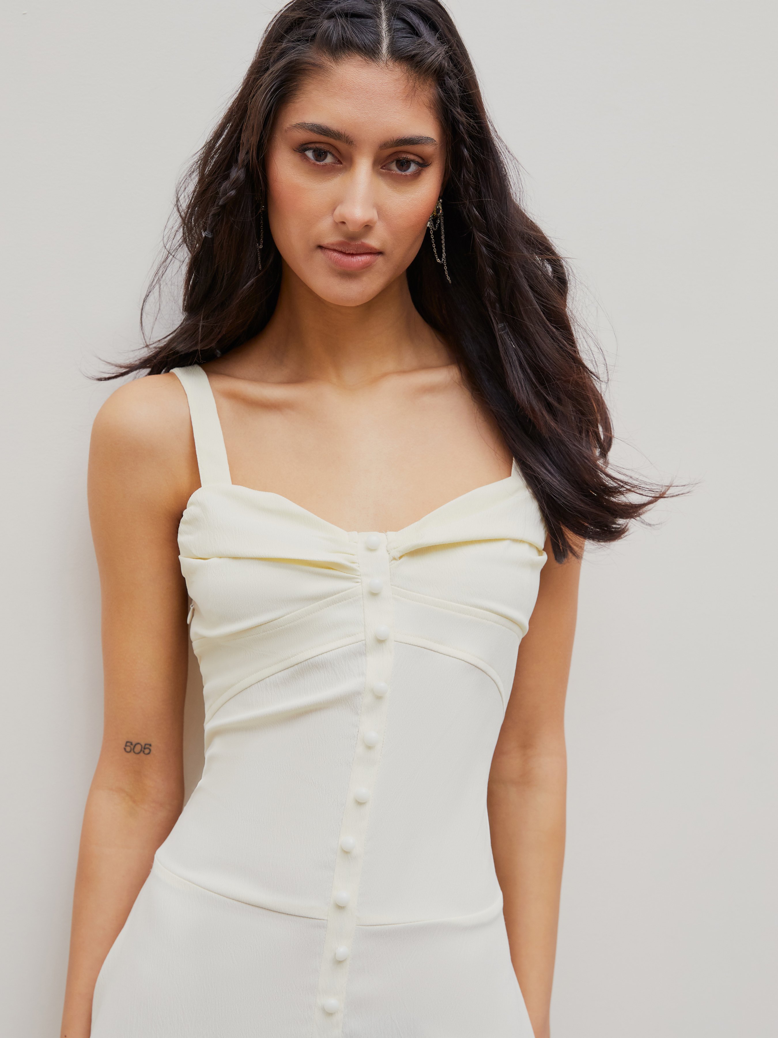 solid texture button ruched cami maxi dress Textured Ruched Cami Dress