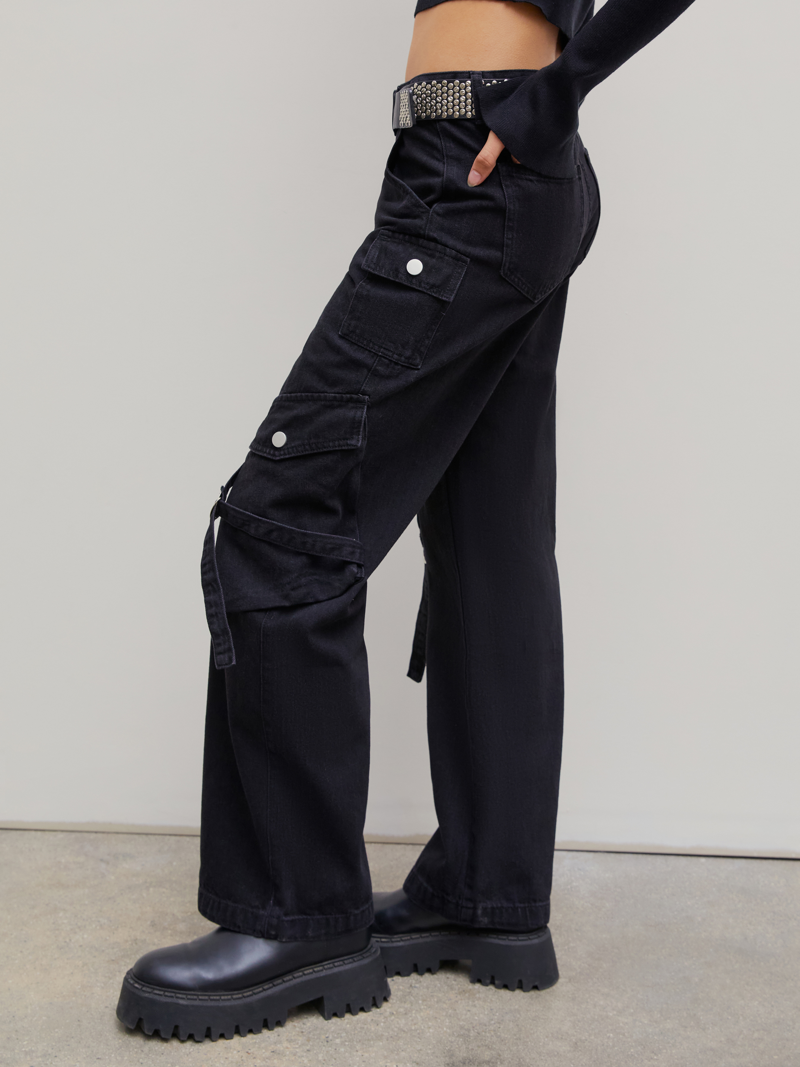 Denim High Waist Cargo Jeans For School Work