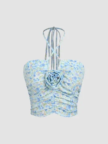 Crop-Tanktop mit Blumenmuster und Rüschen