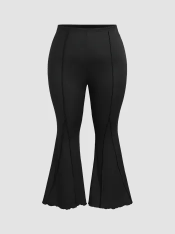High Waist Solid Stitch Flared Trousers Curve & Plus