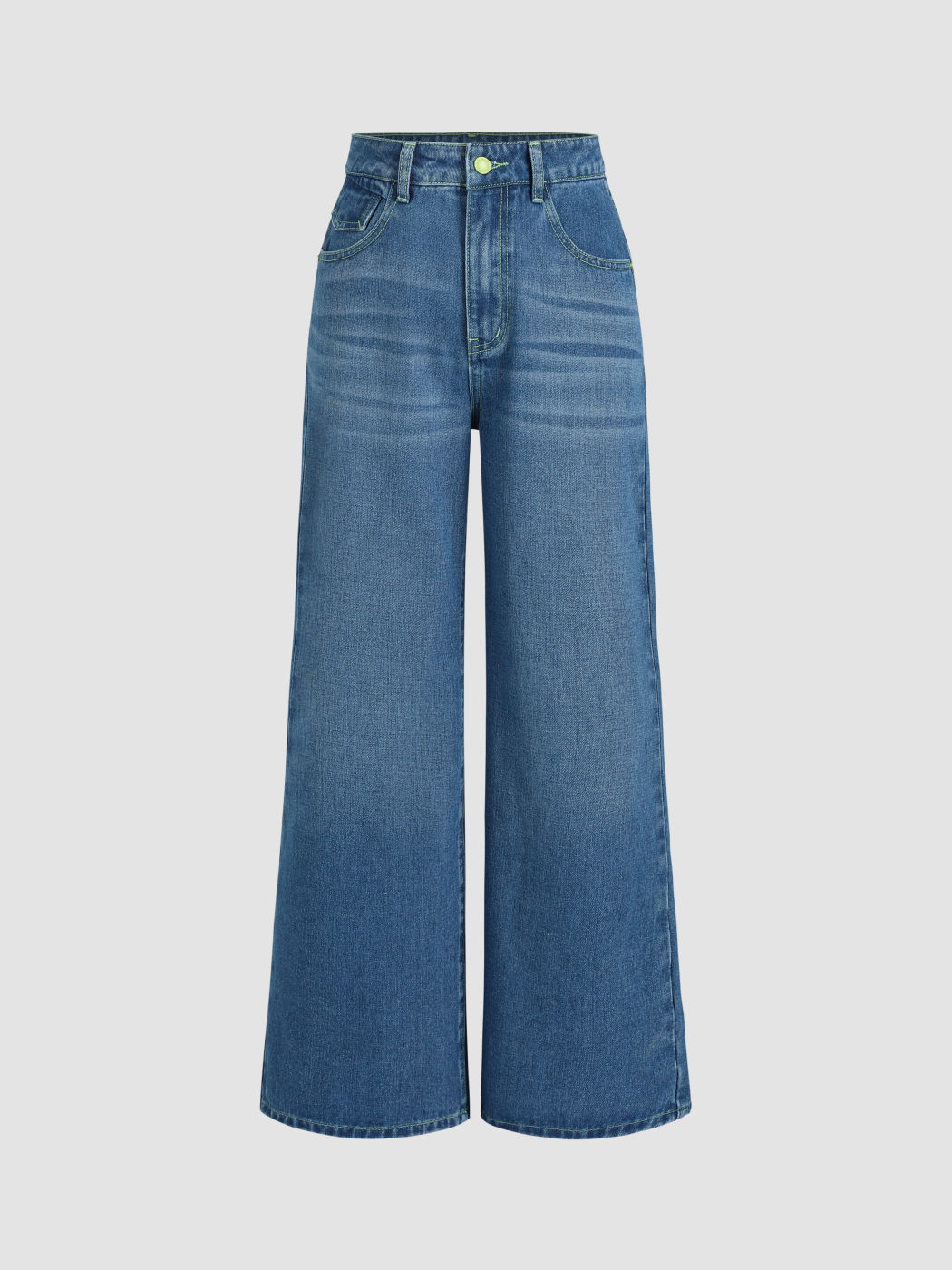 Denim Mid Rise Kontrast Straight Leg Jeans