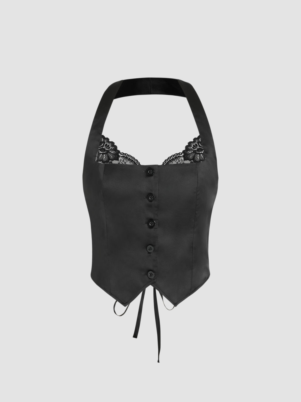 Solids Satin-Spitzen-Tiefhalter-Crop-Top mit Binderücken
