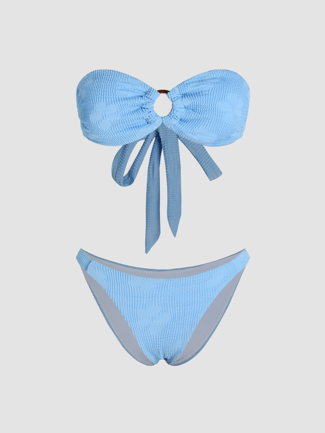 O-Ring Tie Back Texture Bandeau Bikini Swimsuit