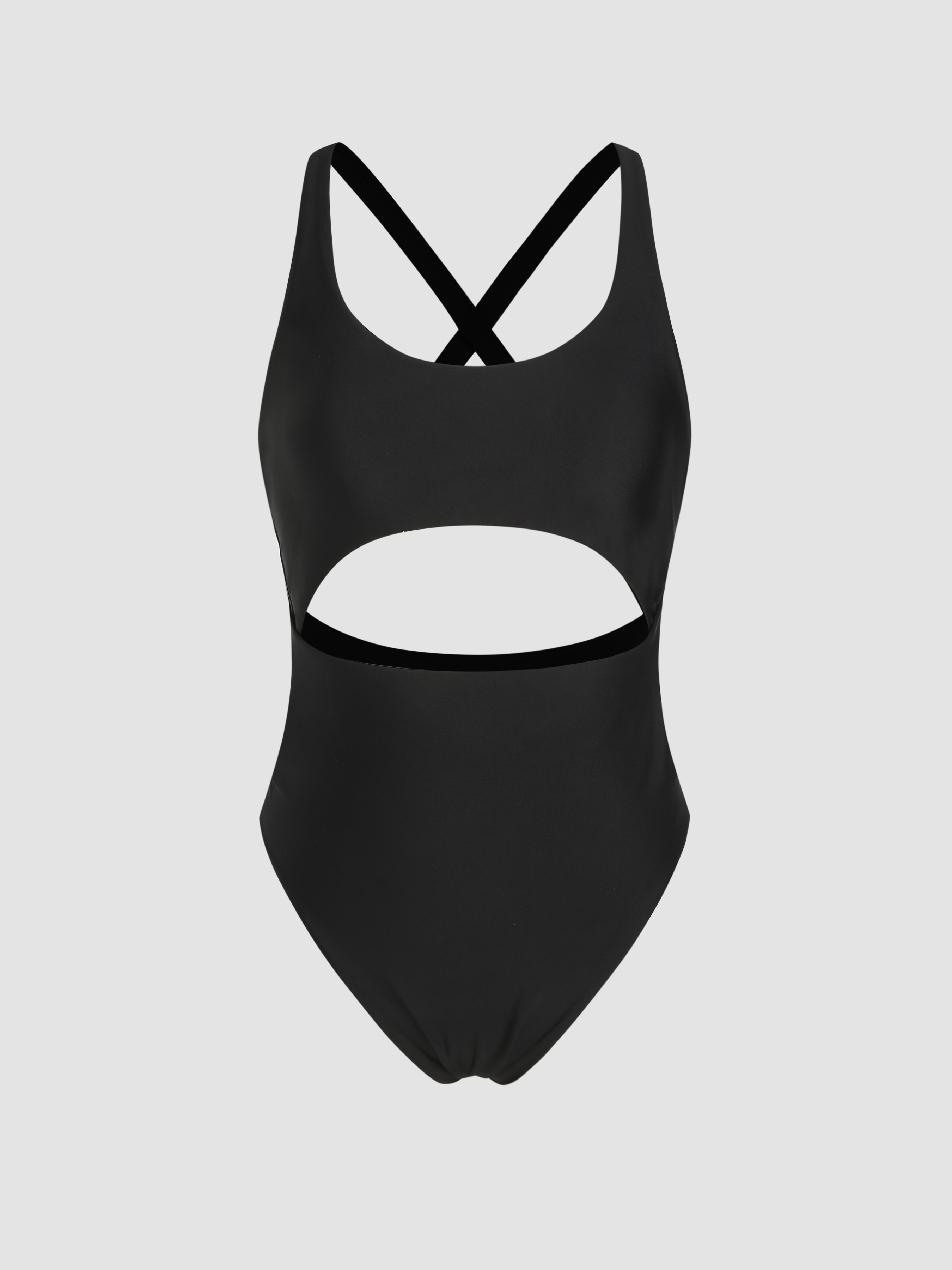 Knit Fabric U-neckline Cut Out One Piece Swimsuit For