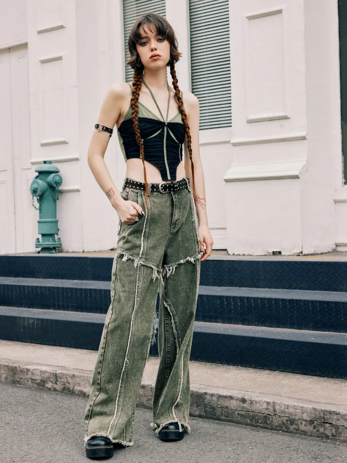 Lace Off-shoulder Drawstring Asymmetrical Hem Top