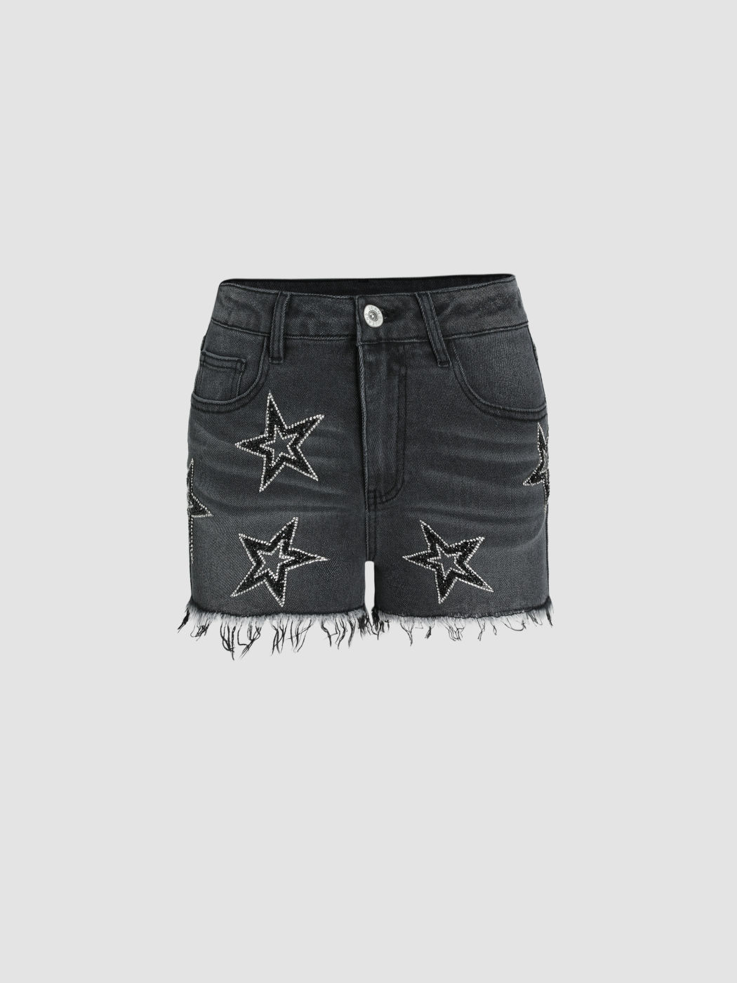 Ultra-Shorts mit Sternenmuster aus Denim mit Quaste