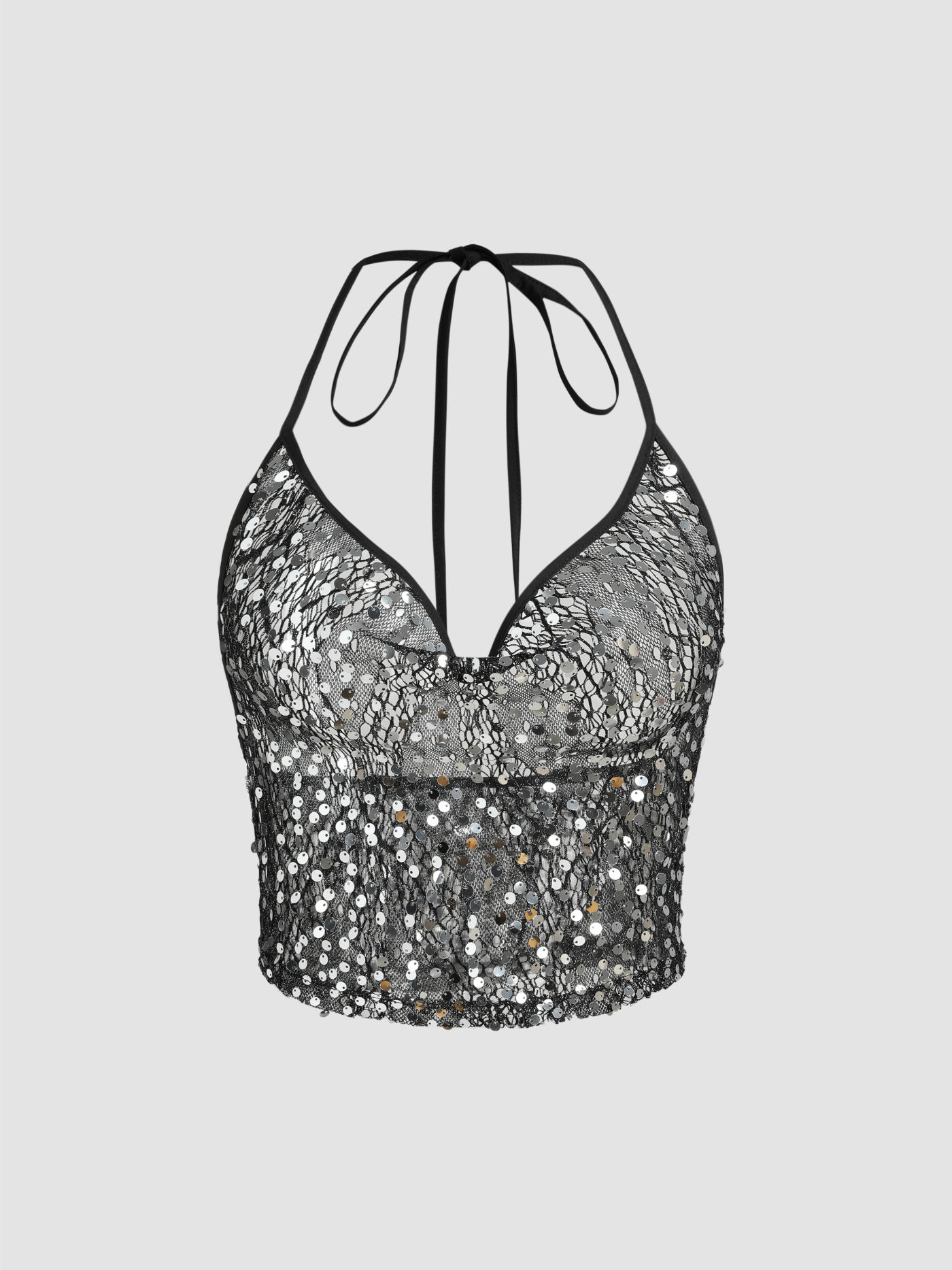 Sequin Halter Crop Cami Top