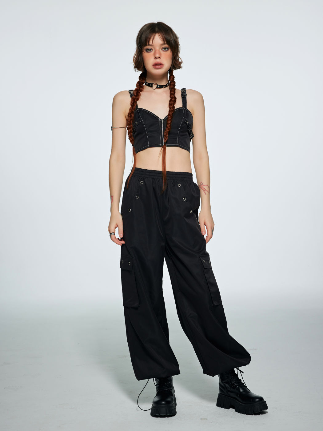 Solid Drawstring Parachute Pants Cider