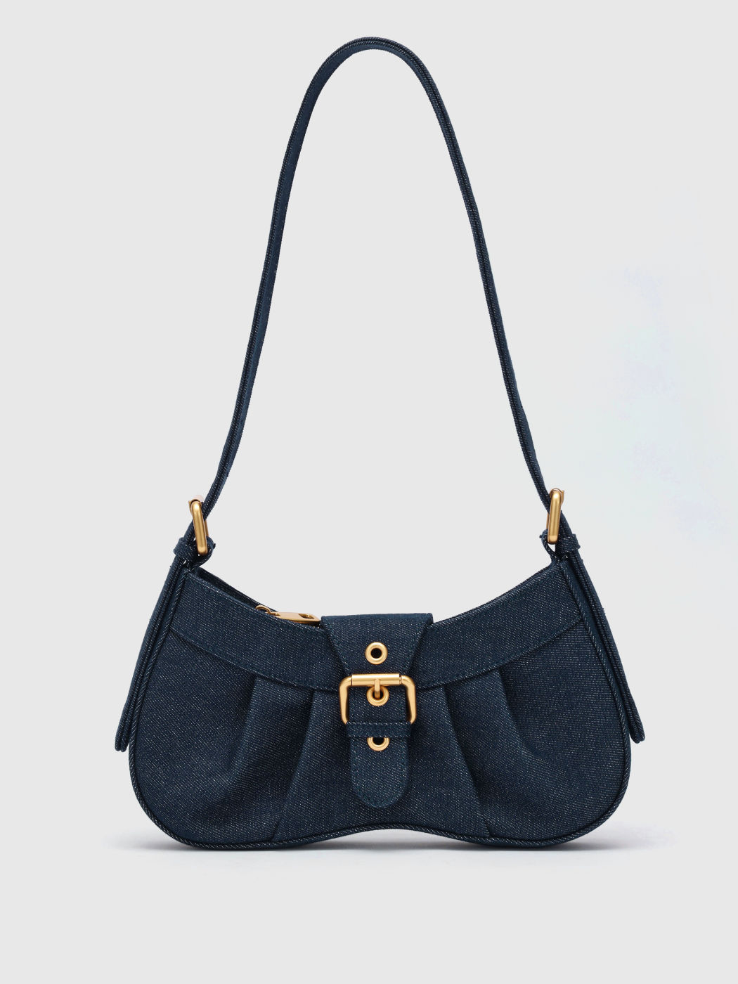 Geraffte Umhängetasche mit Denim-Schnalle