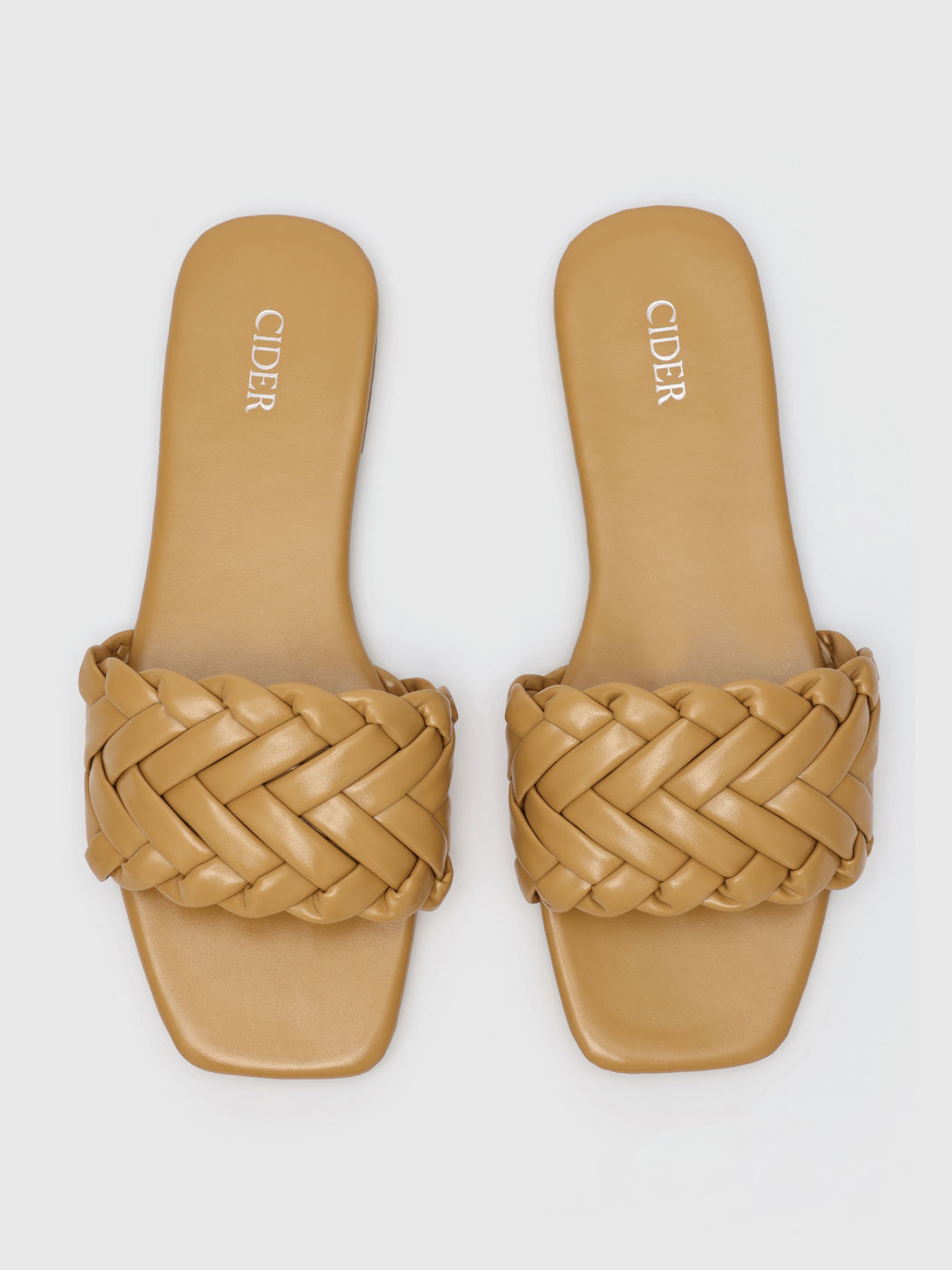Solid Faux Leather Braided Flat Slippers