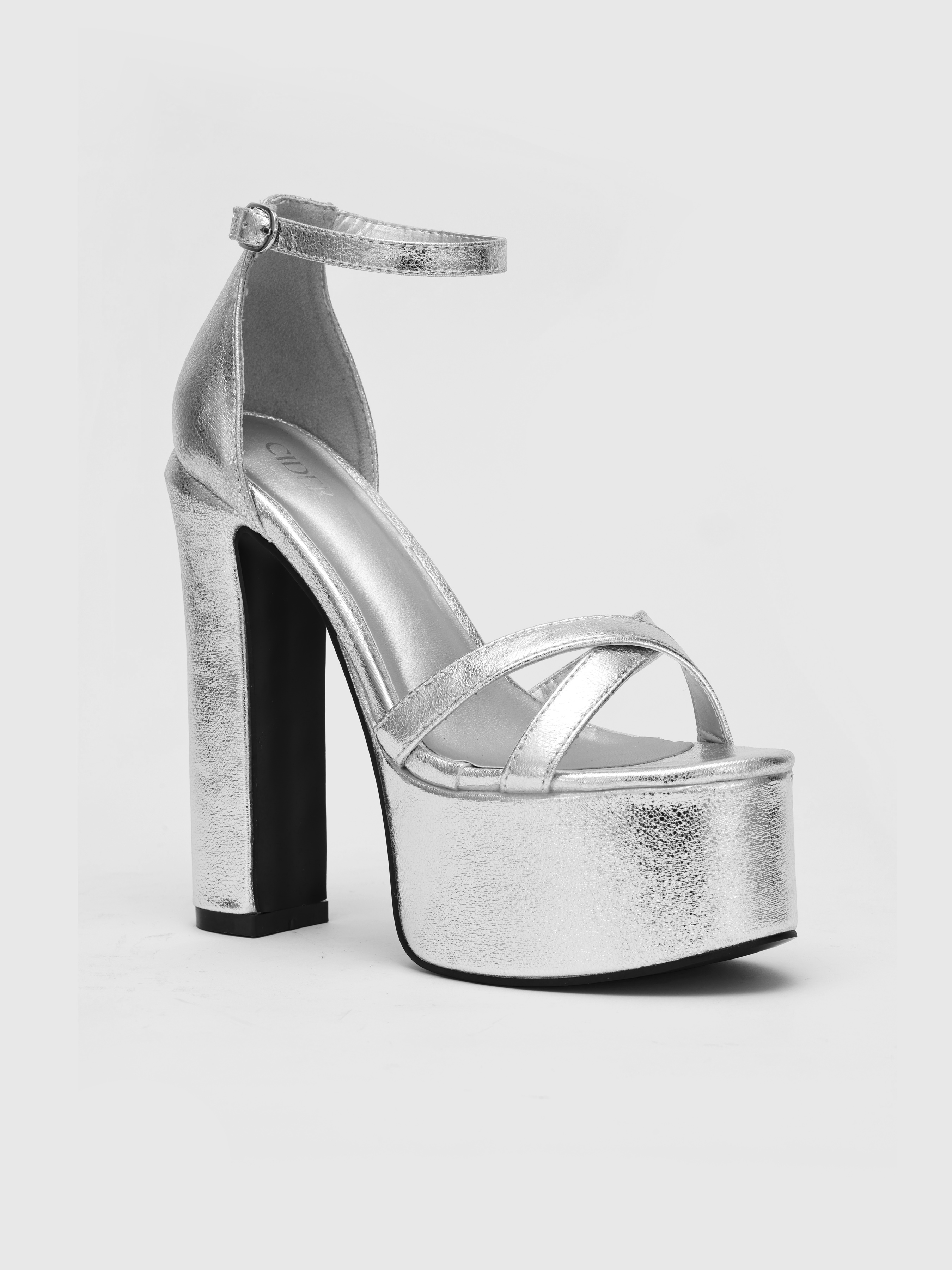 Satin Platform Multi Strap Heels - Cider