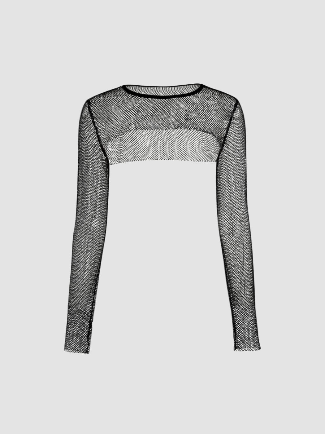 Crop-Top mit langen Ärmeln und aushöhlendem Mesh