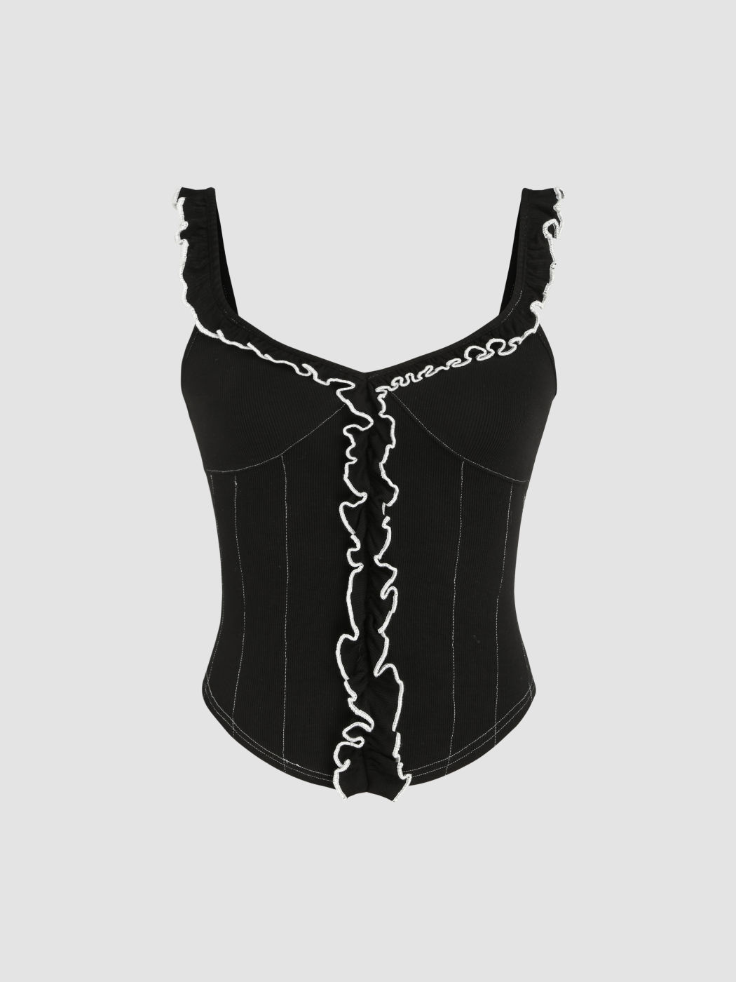 Rib Contrast Trim Corset Tank Top Cider