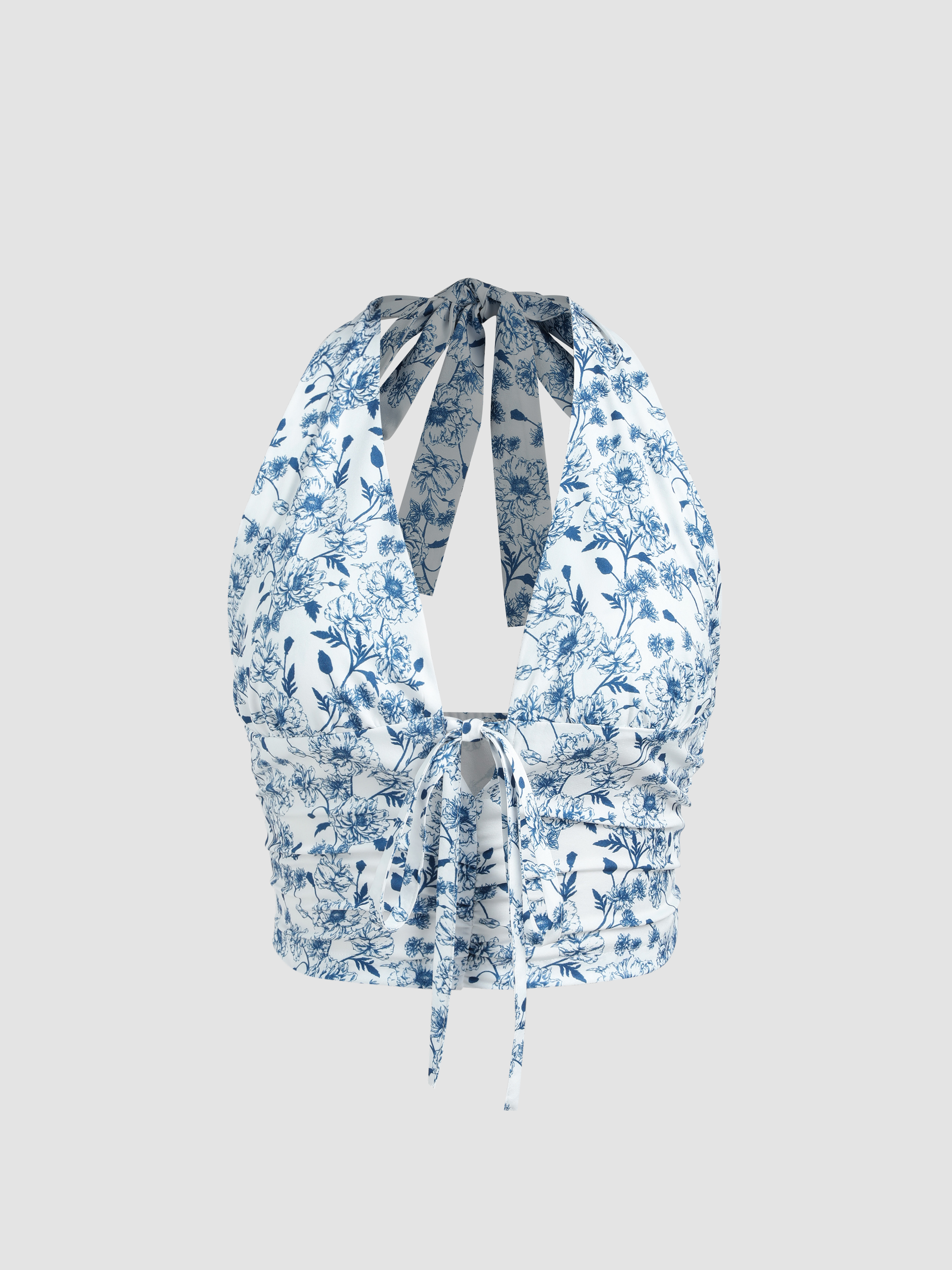 Floral Halter Knotted Crop Tank Top For Daily Casual Vacation