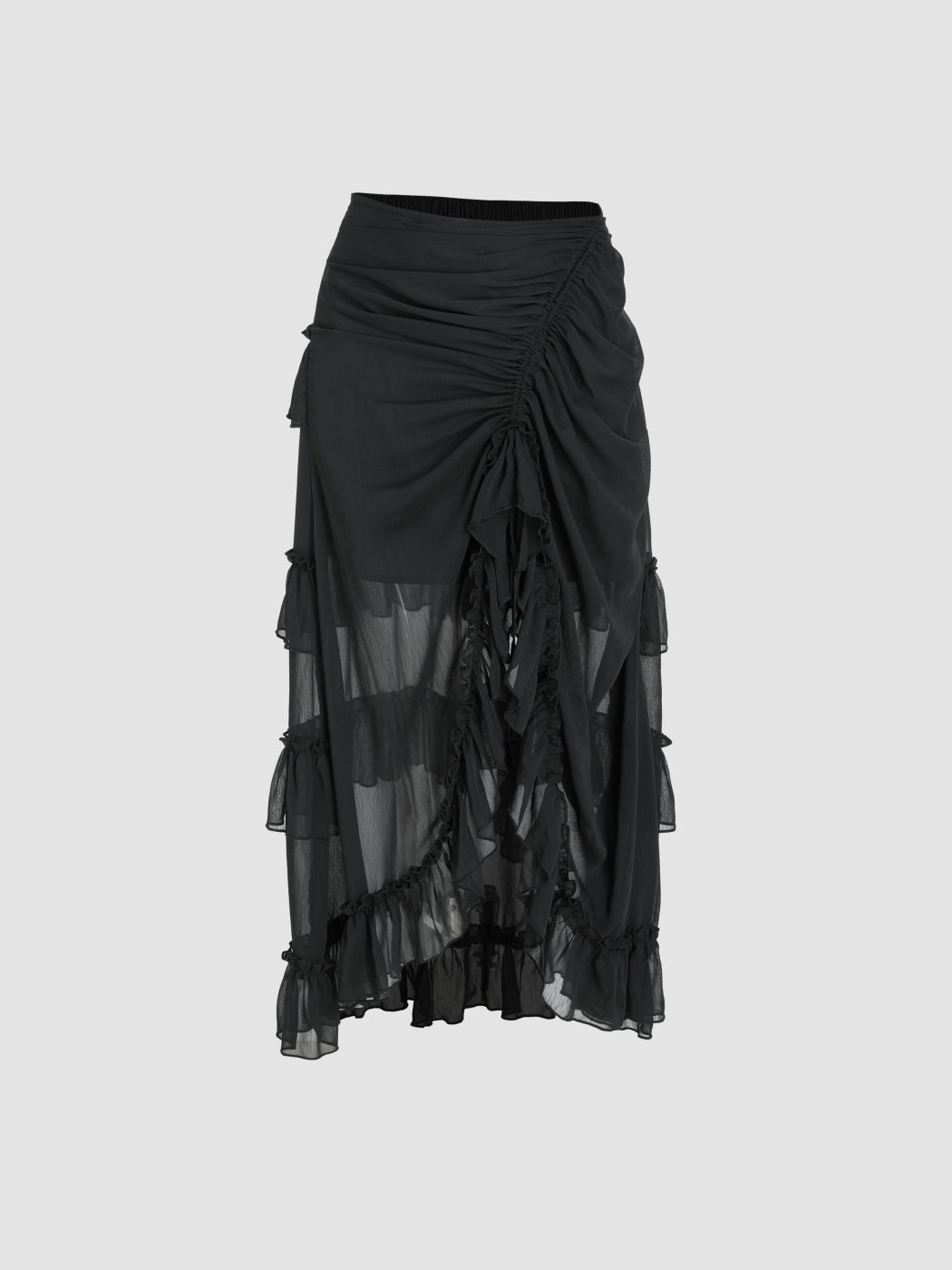 Euro Summer Long Skirts Chiffon Ruffle Sheer High Waist Maxi Skirt For ...