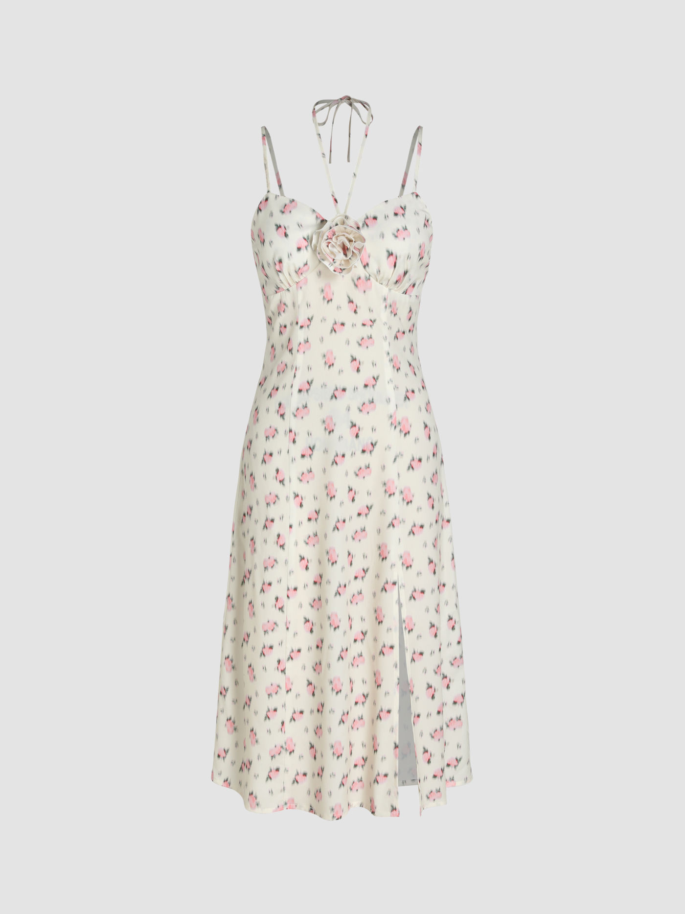 Floral Halter Split Midi Dress